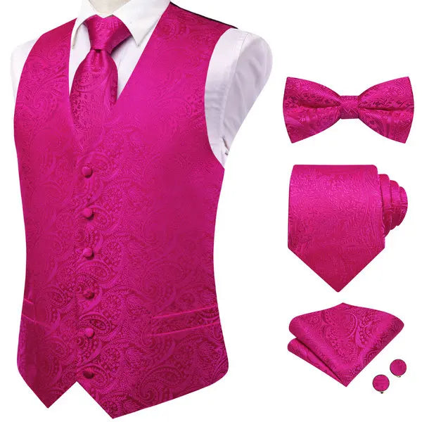 Men's Double Breasted Waistcoat Full Set Floral Paisley V-Neck Vest for Weddings and Parties