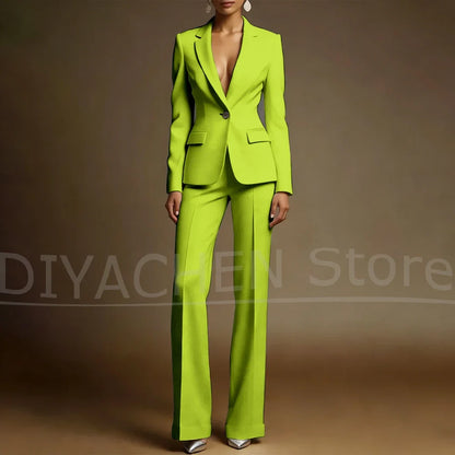 Women's White Suit Set Slim Fit Two Piece Jacket and Wide Leg Pants Office Casual Formal Occasions Elegant Female Outfit