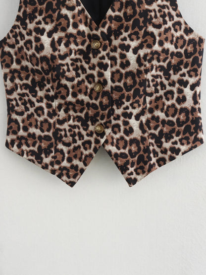Leopard Lady Vests Vintage Cropped Sleeveless Vest Women Outerwears Animal Print Women's Suit Vest V Neck Casual Waistcoat