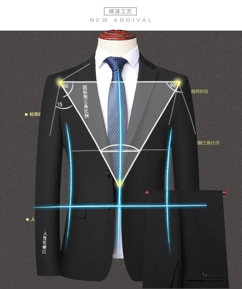 Men's 2 Piece Suit – Smart Casual Slim Fit Blazer and Trousers for Weddings and Formal Occasions – Black – Big & Tall Sizes