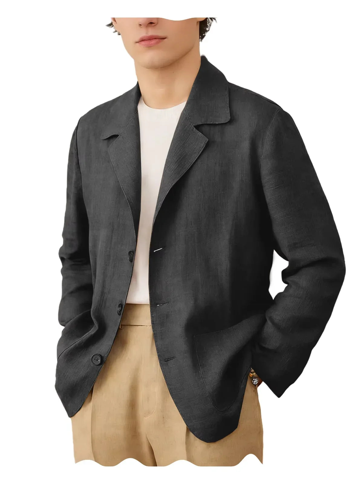 Blazer Men Linen Cotton Single Breasted Classic Fit Lightweight Summer Sport Coat for Beach and Casual Wear