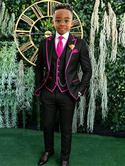 Hot Sale Boys Slim Fit Suits 3 Pieces Banquet Party Wear Smart Elegant Kids Suit Set Wedding Ring Bearer Outfit Plus Size Tuxedo