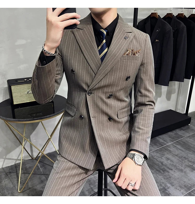 Men's Classic Striped 3-Piece Suit for Wedding, Business & Formal Occasions