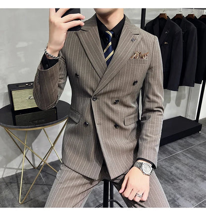 Men's Classic Striped 3-Piece Suit for Wedding, Business & Formal Occasions