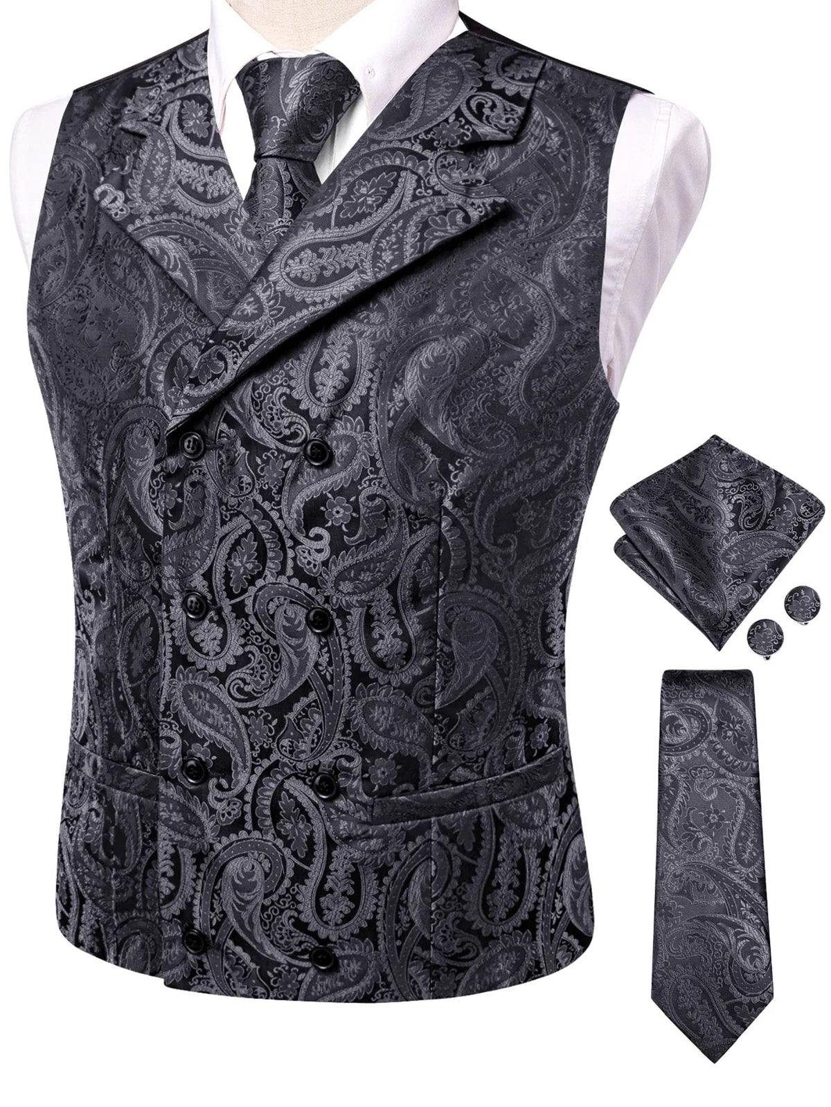 Men's Suit Vest Set Paisley Jacquard Double Breasted for Weddings and Formal Events