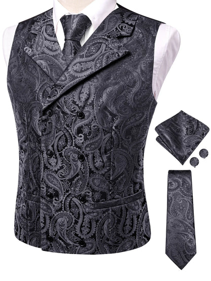 Men's Suit Vest Set Paisley Jacquard Double Breasted for Weddings and Formal Events