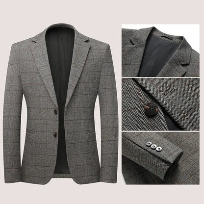 KIDWHXR Spring Autumn Men Suit Coat Retro Plaid Business Casual Male Blazer Non-ironing Single-breasted Versatile Man Outerwear