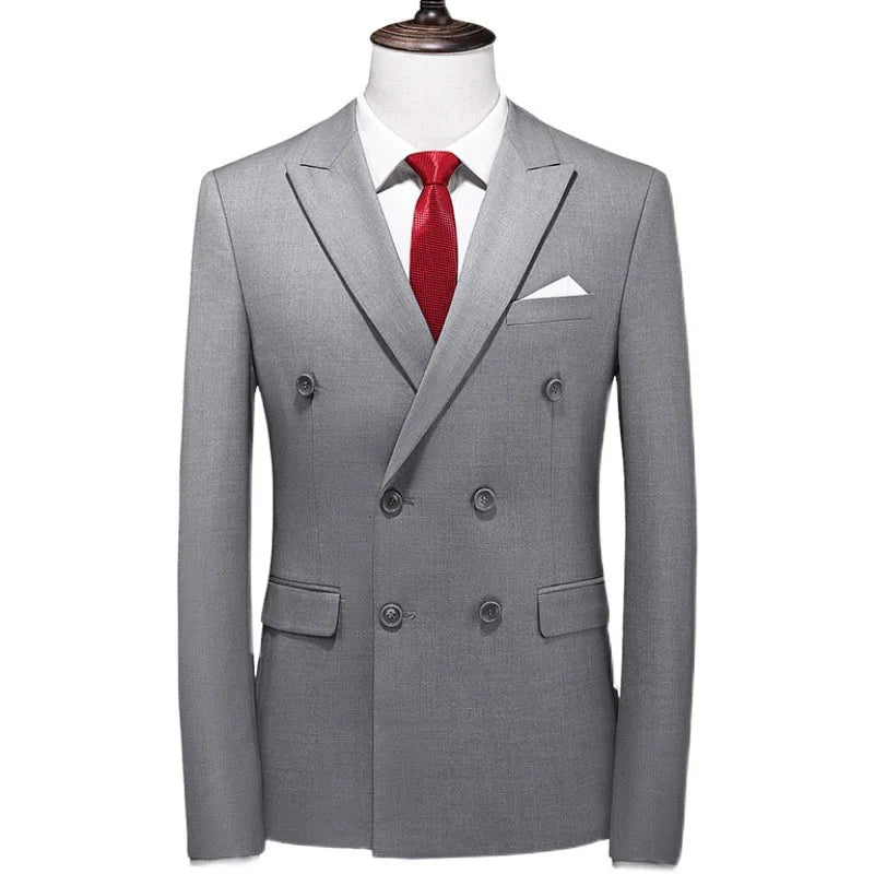 Men's Double Breasted Blazer – Slim Fit Solid Color Formal Jacket for Weddings & Office