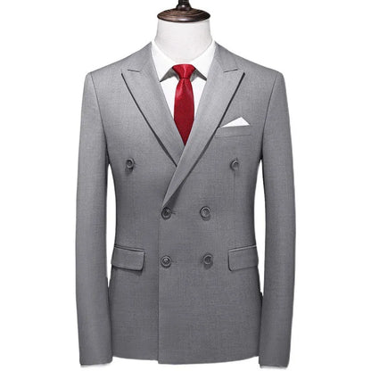 Men's Double Breasted Blazer – Slim Fit Solid Color Formal Jacket for Weddings & Office