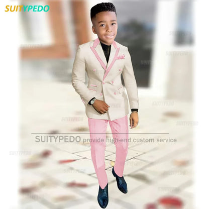 Fashion Suit For Boys Evening Dinner Tailor-made High Quality Outfits Fashion Children Double Breasted Blazer Pants Two Pieces