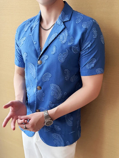 Summer Thin Ice Silk Without Lining Suit Coats 2025 New High-end Fashion Jacquard Casual Social Shirt Coat Men Clothing 4XL-M