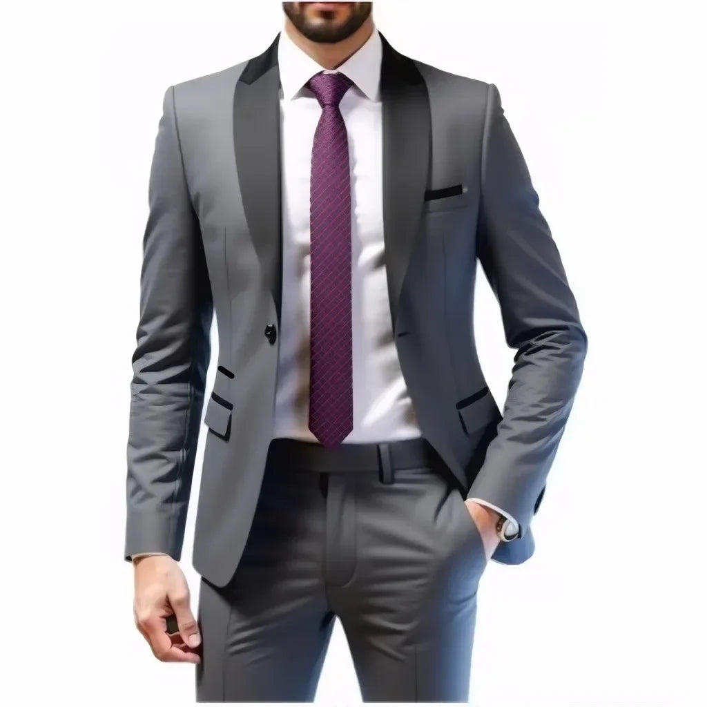 Ensemble costume homme - Costume de cérémonie pour homme - Ensemble 2 pièces pour tenue de marié - Costume homme pour tenue d'affaires, de mariage, de banquet