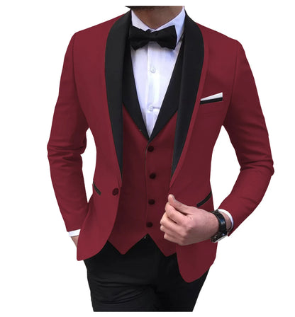 White Slit Mens Suits 3 Piece Black Shawl Lapel Casual Groom Tuxedos for Wedding Groomsmen Suits Men 2025 (Blazer+Vest+Pant)