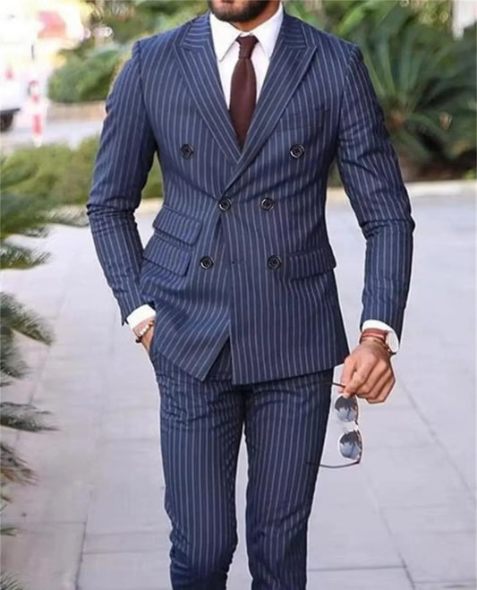 Men's Striped Designer Suits Slim Fit Fashion Suits Double Breasted Jacket Pants Suits Set for Man for Wedding Groom Business