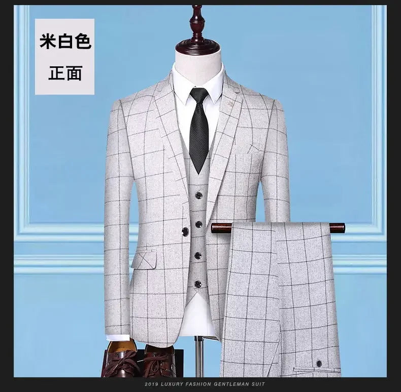 Men's 3-Piece Suit Slim Fit Blazer Vest Trousers Smart Casual Business Formal