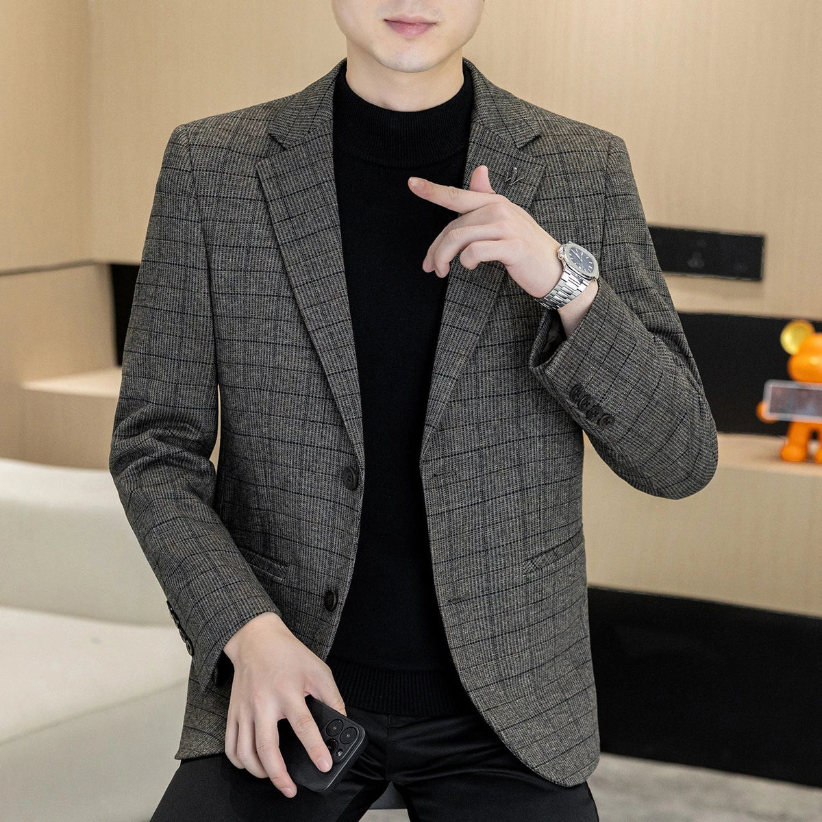 Men's Single Breasted Blazer Smart Casual Autumn Jacket
