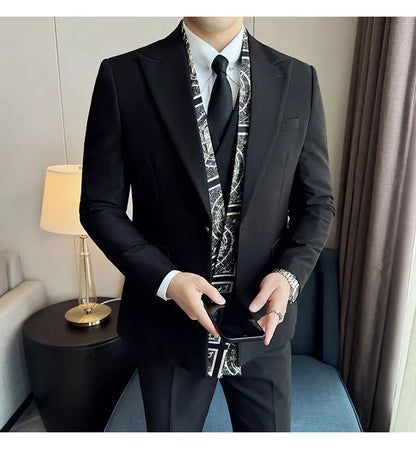 Double Collar Suit Set 3 Pieces Business Formal Casual Suits Vest Trousers Office Work Party Prom Wedding Groomsmen Clothing