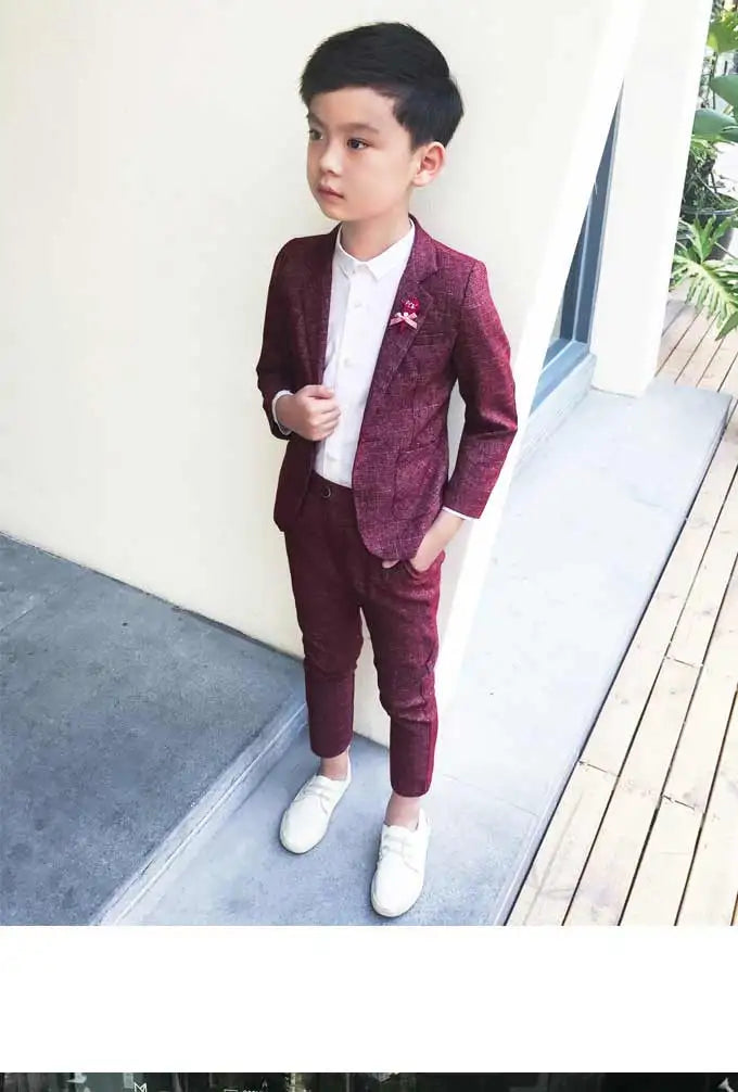 Kids Wedding Ceremony Slim Suit Children Formal Blazers Pants 2Pcs Photography Clothes Good Quality Baby Boys Handsome Suit