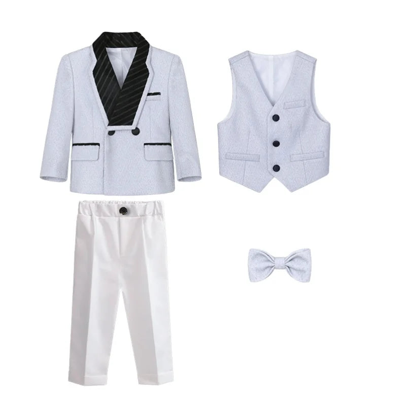 Boys Elegant Silver Suit Set Kids Piano Host Speech Catwalk Performance Costume Children's Wedding Birthday Photogrpahy Outfit