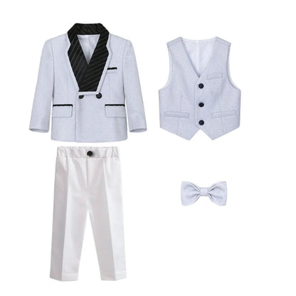 Boys Elegant Silver Suit Set Kids Piano Host Speech Catwalk Performance Costume Children's Wedding Birthday Photogrpahy Outfit