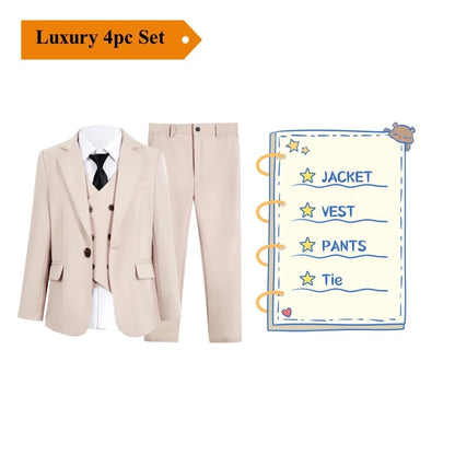 Boys 4-Piece Formal Suit Set – Kids Wedding & Prom Tuxedo with Jacket, Vest, Pants & Tie