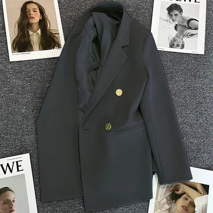 Women's Spring Autumn 2026 Commuter Style Small Suit Jacket Double Row Buttons White Versatile Polyester Fiber Fashion