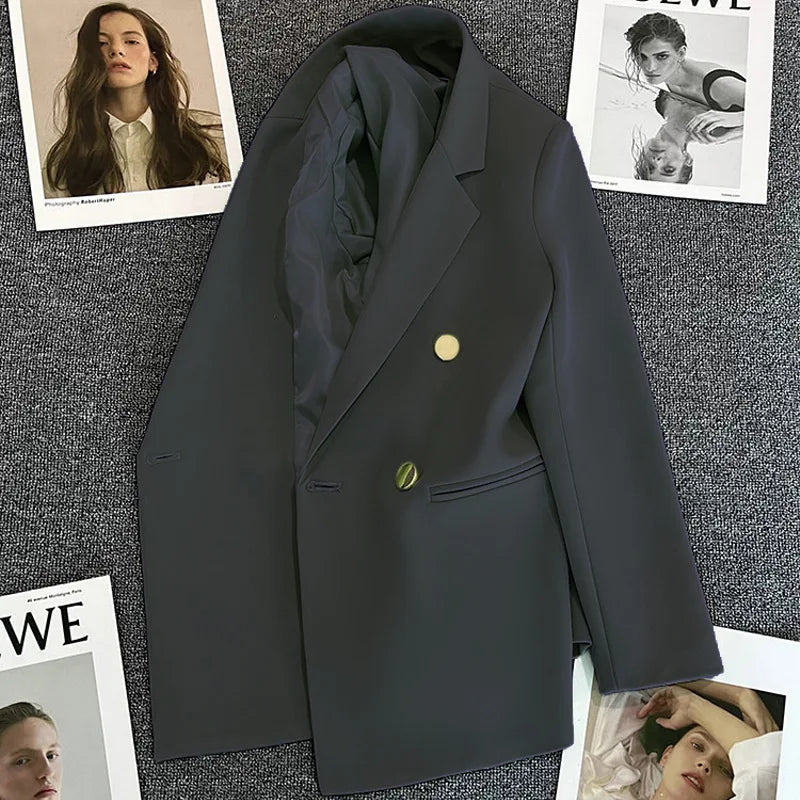Women's Spring Autumn 2026 Commuter Style Small Suit Jacket Double Row Buttons White Versatile Polyester Fiber Fashion