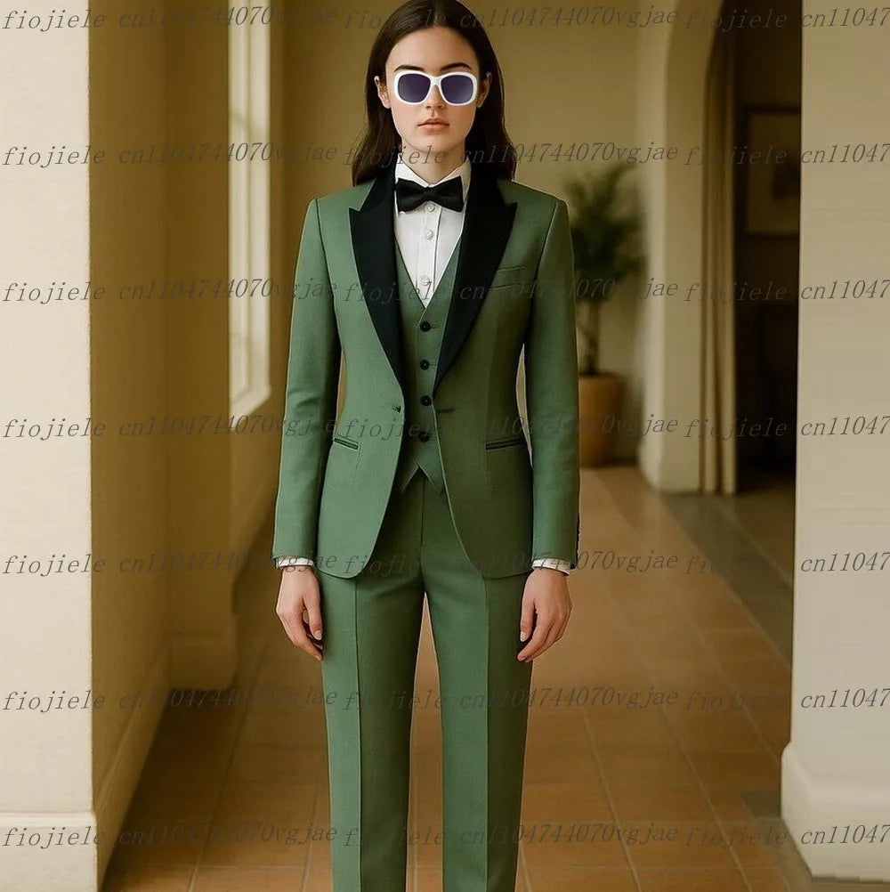 Mint Green Black Formal Business Women Suit Wedding Party Prom Ladies Mother Girl Tuxedos Costume 3 Piece Set Blazer Vest Pants