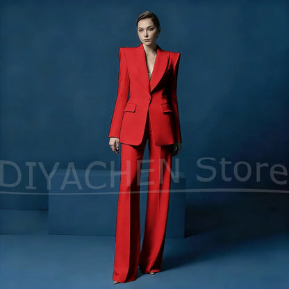 Women's Blazer and Wide-Leg Pants Suit Set Slim Fit One Button Jacket with Peak Lapel Elegant Formal Outfits for Office Party