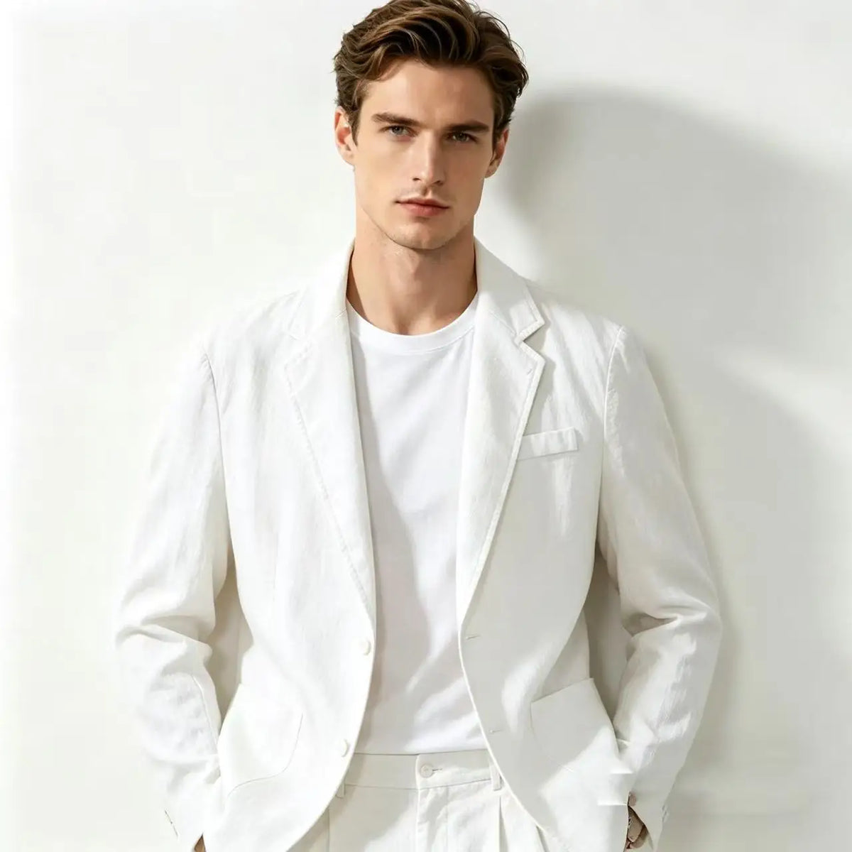 Cotton 100% Blazer for Men, Fashionable for Outdoor Travel, Wedding Hosting, Slim-fit for Casual Wear, Korean Style Blazer