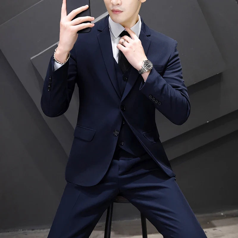 Men's Three-Piece Suit Set Fashion Business Career Waistcoat Trousers Wedding Dress Groom Best Man Decoration Body