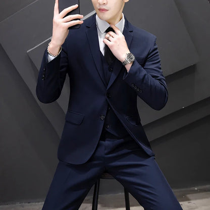Men's Three-Piece Suit Set Fashion Business Career Waistcoat Trousers Wedding Dress Groom Best Man Decoration Body