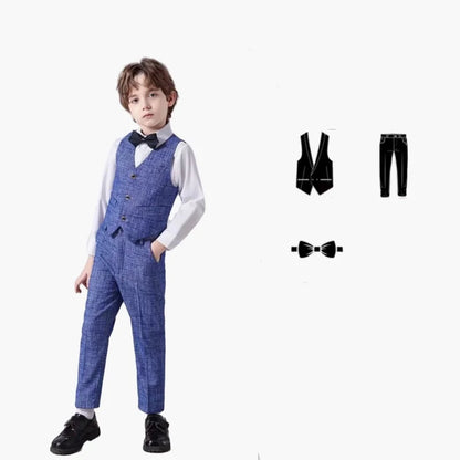 British Style Kids Piano Host Speech Performance Costume School Boys Vest Pants Bowtie 3Pieces Ceremony Clothing Set