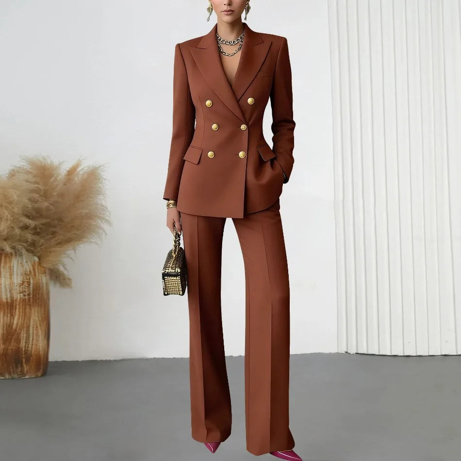 Pure Color Button up Long Sleeve Shirt And Pants Set Formal Streetwear Polyester Spandex Women's Casual Outfit Four Seasons