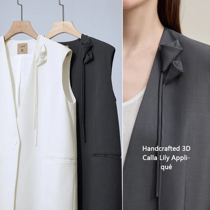 Women's Vest 2026 Autumn New Commuter V-Neck Padded Shoulders Vest Casual Sleeveless Women's Loose Mid-Length Top 12651034