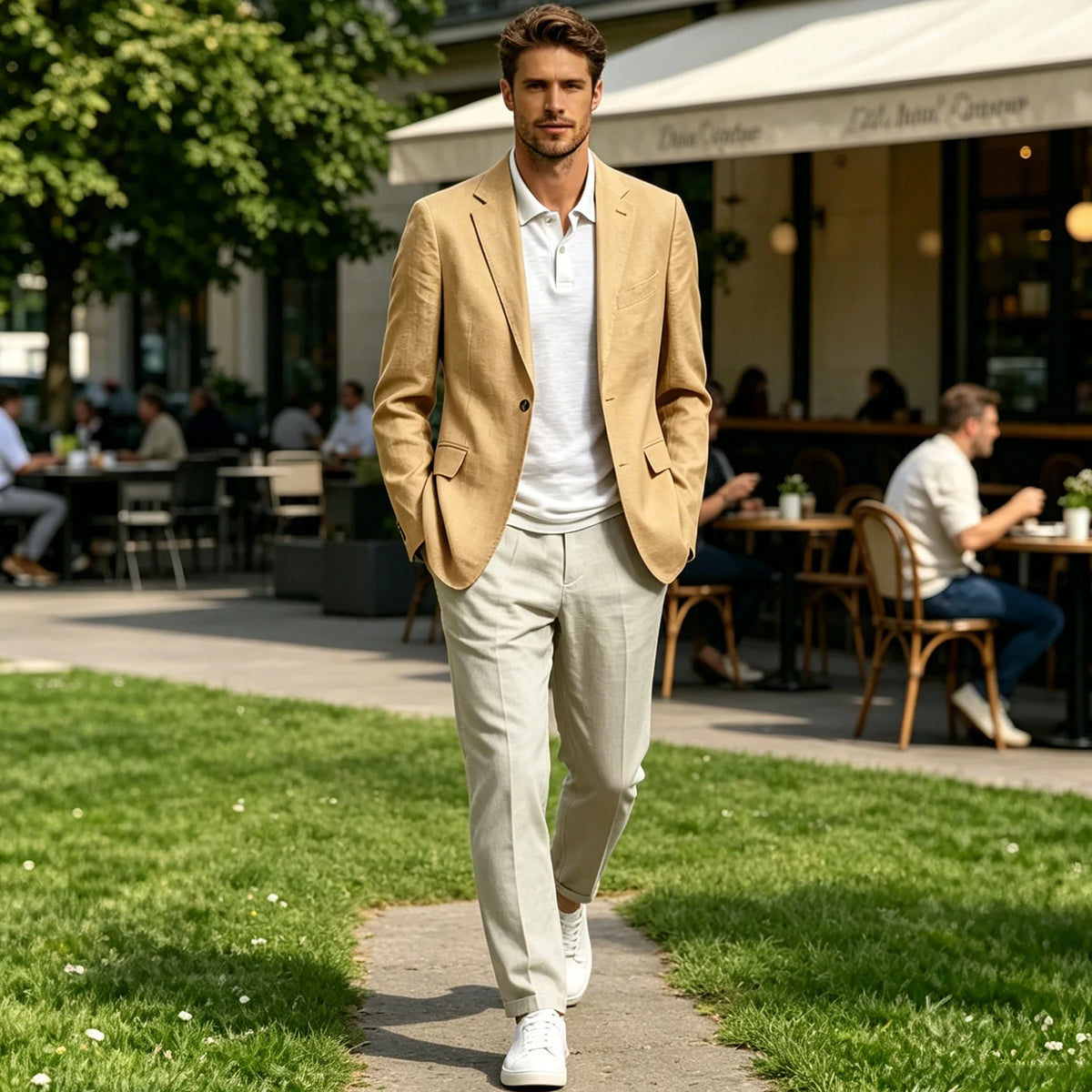 Men's Linen Blend Blazer One Button Lightweight Casual Business Suit Jacket Slim Fit Formal Sport Coat For Wedding Party Office