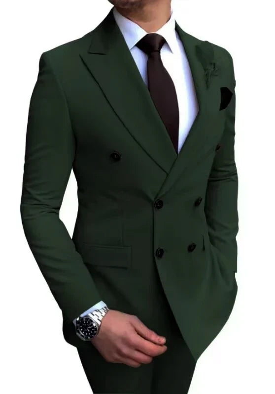 Formal Men's Suits 2 Pieces Jacket Pants Handsome Peak LapelDouble Breasted Suit Set For Men Groom Tuxedo Party Prom Hot Sale