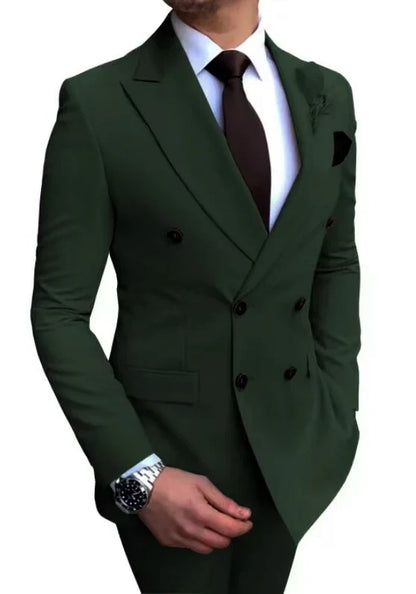Formal Men's Suits 2 Pieces Jacket Pants Handsome Peak LapelDouble Breasted Suit Set For Men Groom Tuxedo Party Prom Hot Sale