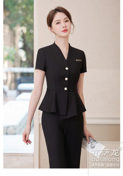 Short Sleeve Suit Professional Set Summer Hotel Management Front Desk Reception Manager Workwear Waiter Uniform Formal Wear