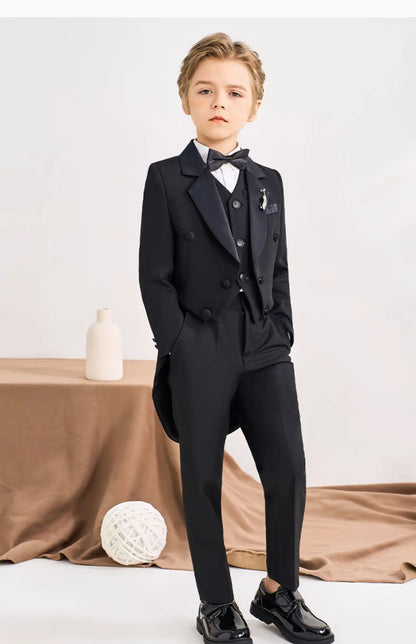 Boys Black 007 Piano Photography Suit Kids Party Ceremony Costume Children Birthday Wedding Prom Eve Performance Tuxedo Dress