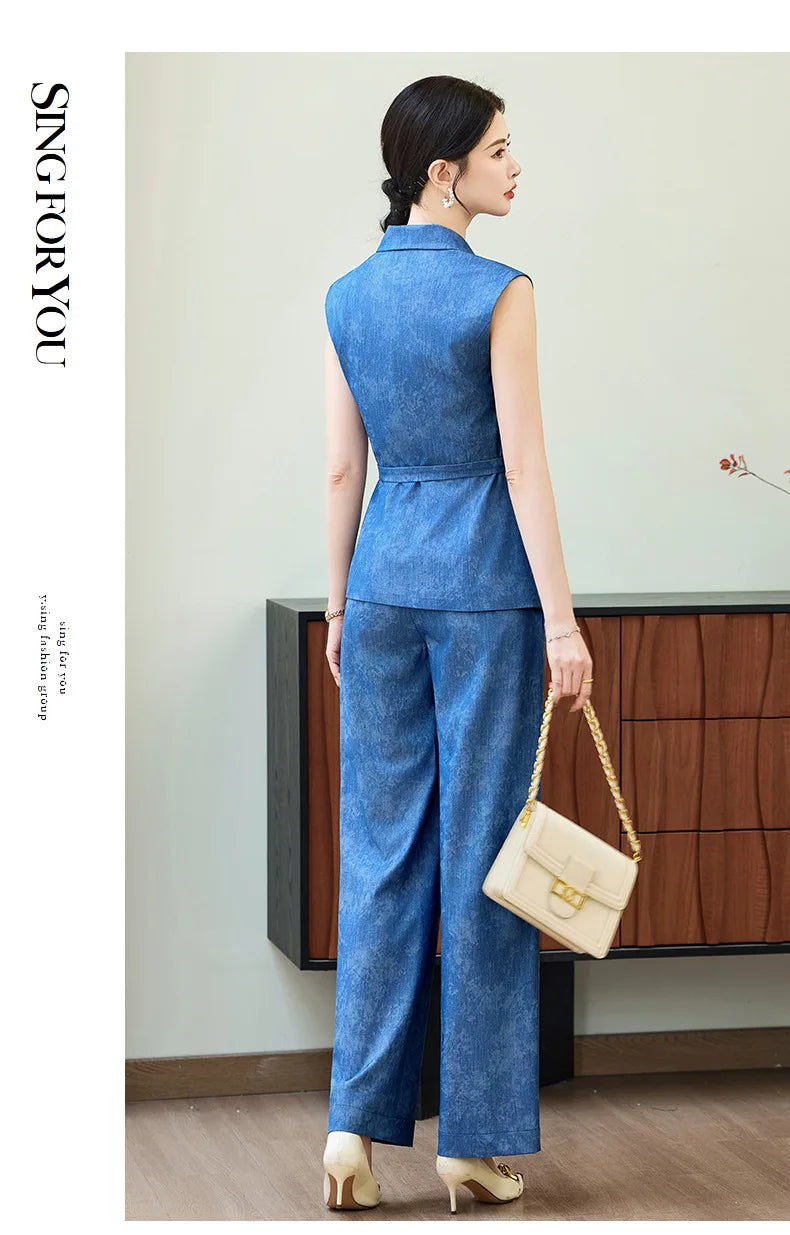 Comfortable 2026 Spring Suit Women's 2 Piece Suit Set Sleeveless Blazer Vest Wide Leg Pants Outfit Casual Office Workwear Dressy