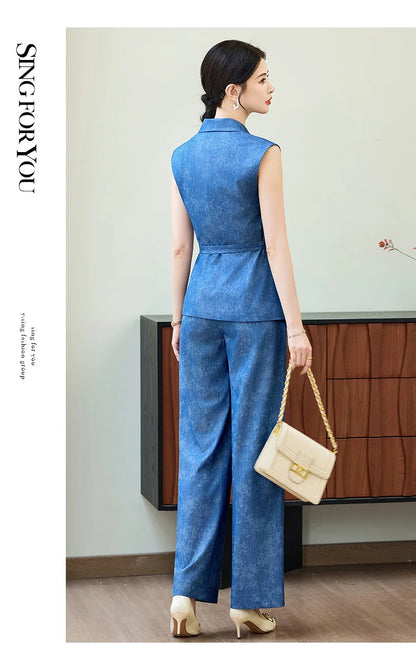 Comfortable 2026 Spring Suit Women's 2 Piece Suit Set Sleeveless Blazer Vest Wide Leg Pants Outfit Casual Office Workwear Dressy