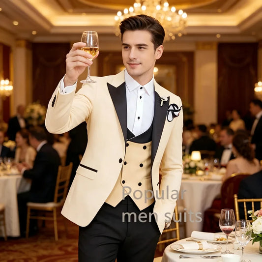 Men's 3-Piece Slim Fit Suit – Notch Lapel Single Breasted Blazer for Wedding & Business