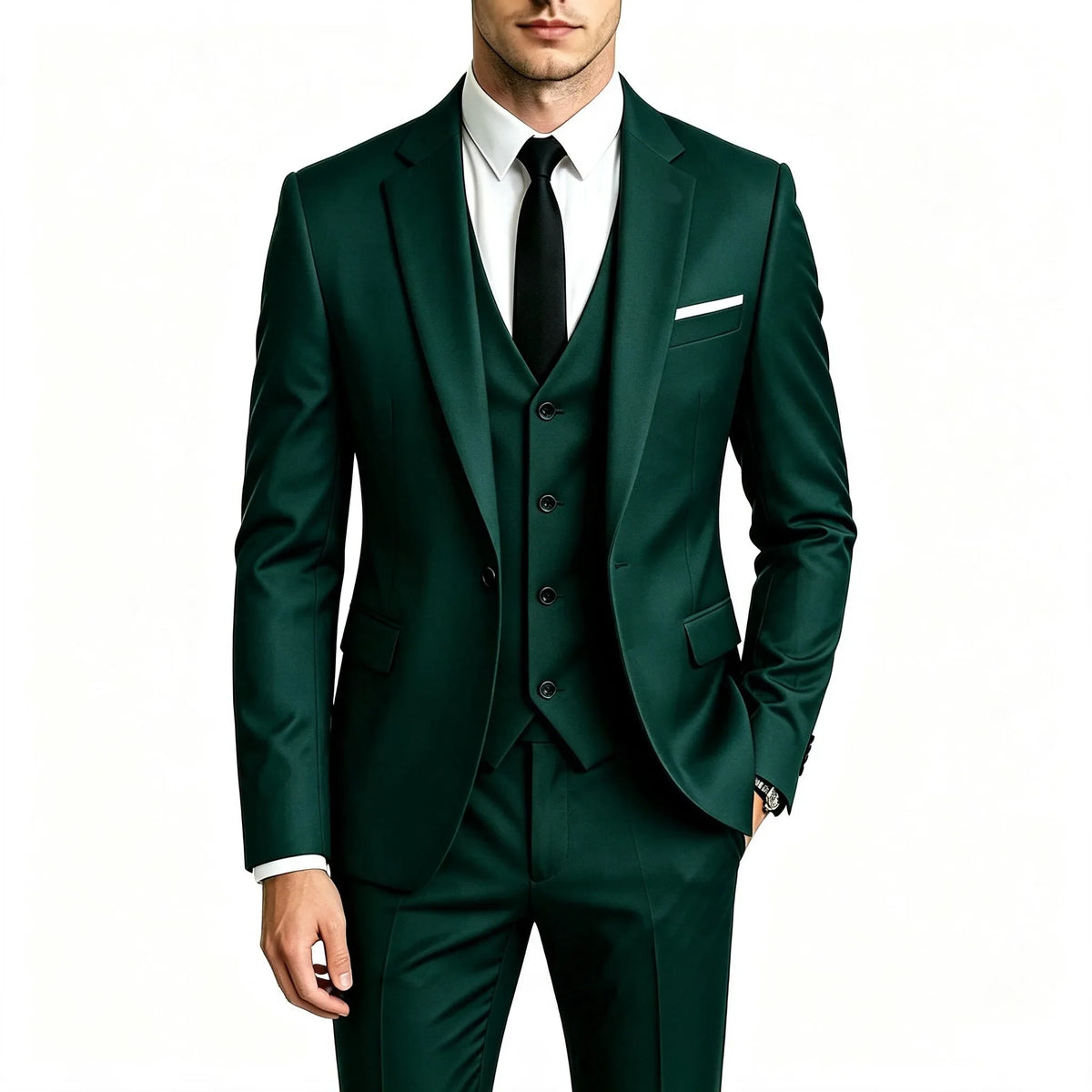 Elegant Men's 3 Pieces Suit Slim Fit 1 Button Tuxedo Blazer Vest Pants Formal Set For Business Casual Wedding Groom
