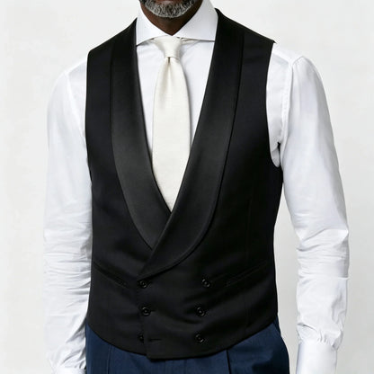 Men's Vest Beige Double Breasted Lapel Solid Waistcoat for Wedding & Formal Occasions