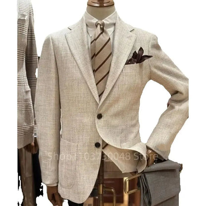 Casual Men's Wedding/Business Blazer Slim Fit 1 Pcs Summer Beach Slim Fit Linen Smoking Jacket Notch Lapel Fashion Suit Coat
