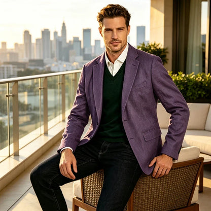 Men's Linen Blazer Notch Lapel Two-Button Sport Coat for Wedding and Daily Wear