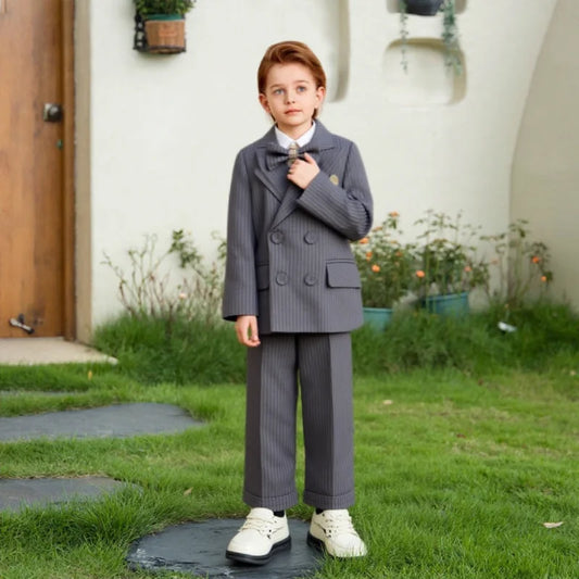 Boys Suit Set Kids Formal Wear Striped Tuxedo for Weddings & Special Occasions