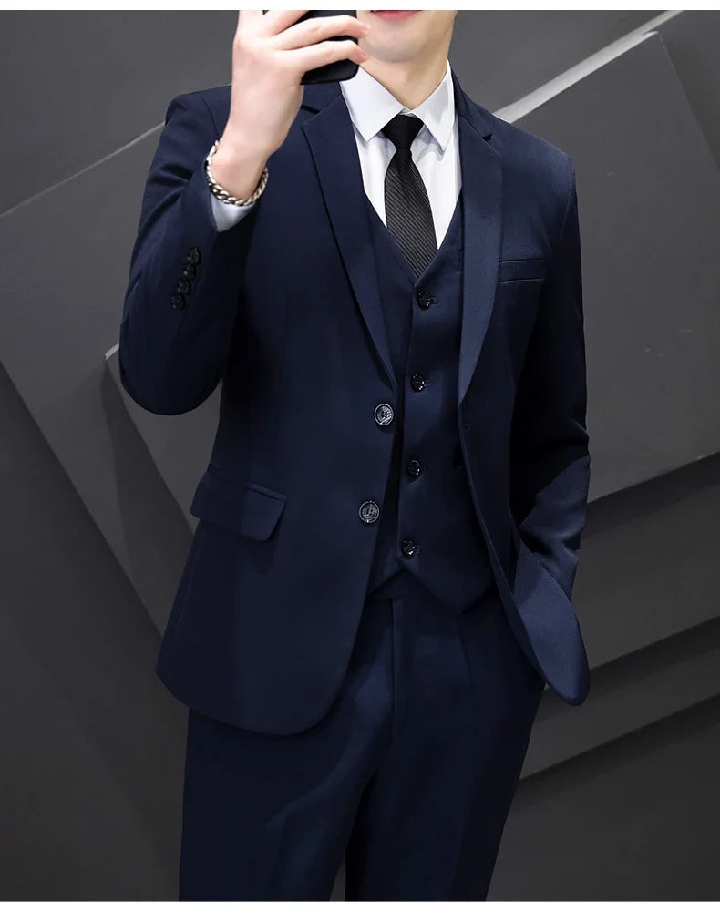 Men's Three-Piece Suit Set Fashion Business Career Waistcoat Trousers Wedding Dress Groom Best Man Decoration Body