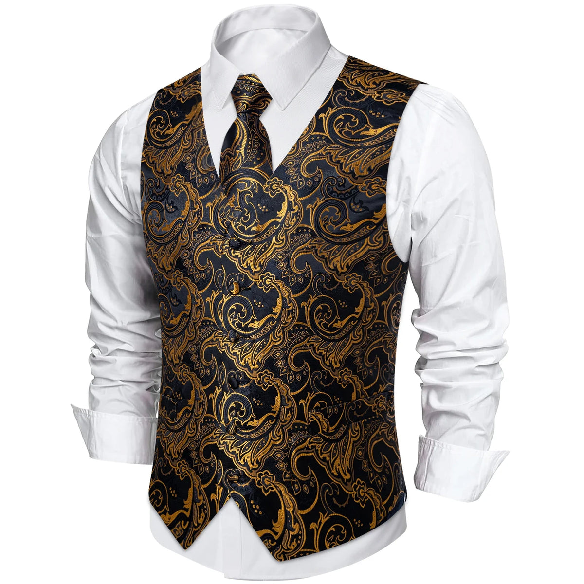 Men's Paisley Suit Vest with Tie and Handkerchief Set for Wedding and Prom